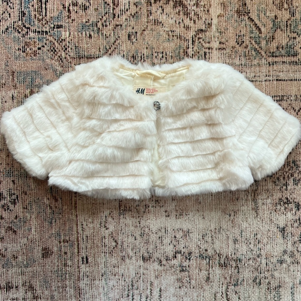 H&M baby girl fur bolero with rhinestone button size 2/3